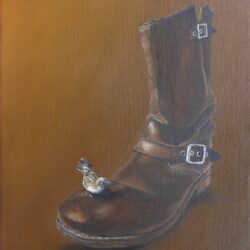 la-vieille-botte-et-le-moineau-23×30-huile-sur-toile