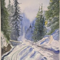 Chemin dans la neige- Aquarelle